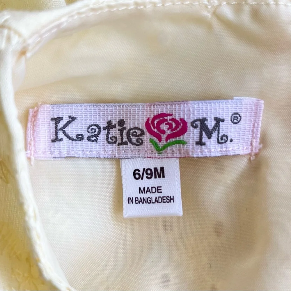Baby Girl 6-9M Butter Yellow Schiffli Eyelet Dress White Flowers Cottagecore